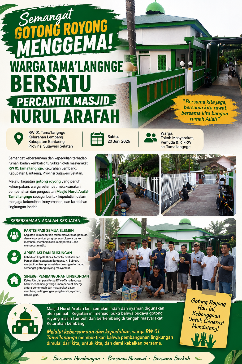 Semangat Gotong Royong Menggema! Warga Tama’langnge Bersatu Percantik Masjid Nurul Arafah